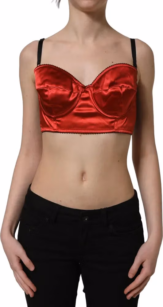 Dolce & Gabbana Red Polyester Satin Bustier Cropped Tank Top
