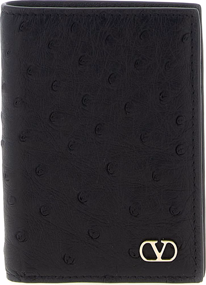 Valentino Garavani Black Ostrich Skin Cardholder