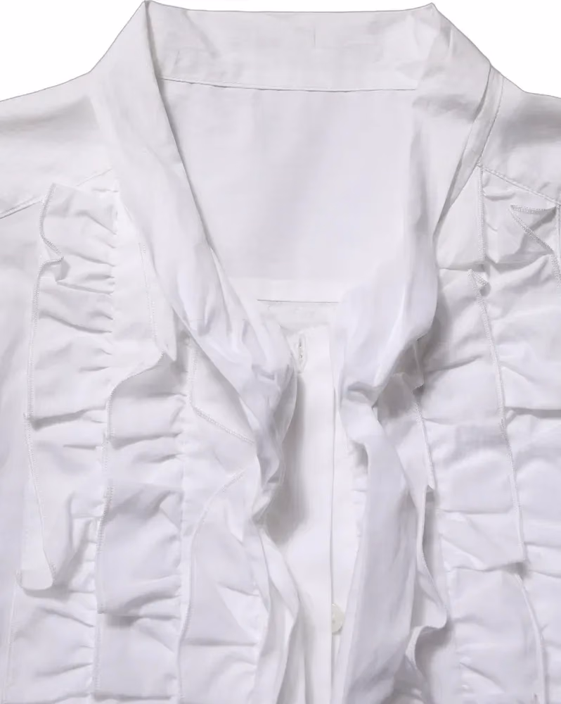 Dolce & Gabbana White Ruffled Bib Long Sleeves Blouse Top