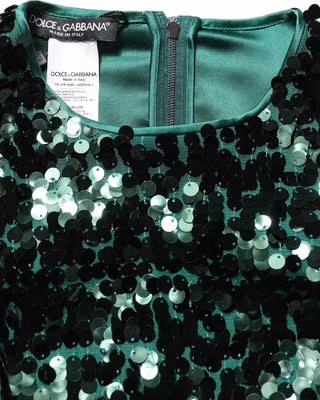 Green Sequined Long Sleeves Crop Blouse Top