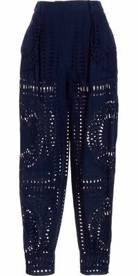 Blue Cotton Casual Pants