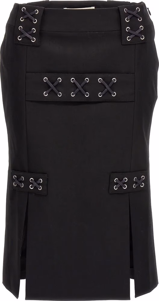 Alessandra Rich Black Wool Midi Skirt