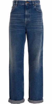 Blue Cotton Straight-Leg Jeans