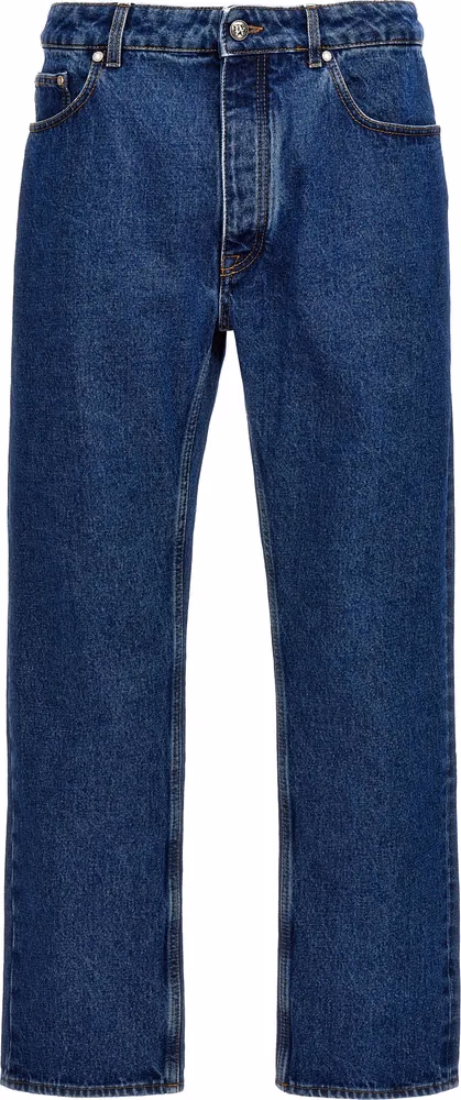Palm Angels Blue Cotton Straight-Leg Jeans