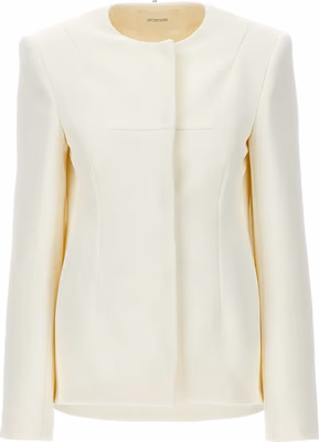 White Polyester Full-Length Jacket