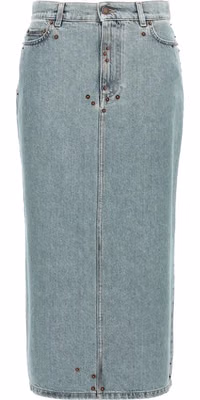Blue Cotton Midi Skirt