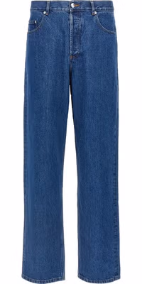 Blue Cotton Straight-Leg Jeans