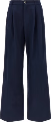 Blue Cotton Casual Pants