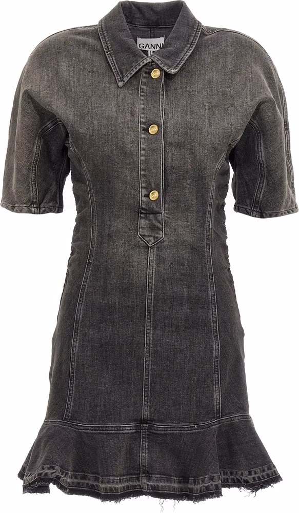 Ganni Black Cotton Short Dress