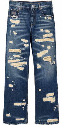 Blue Cotton Straight-Leg Jeans