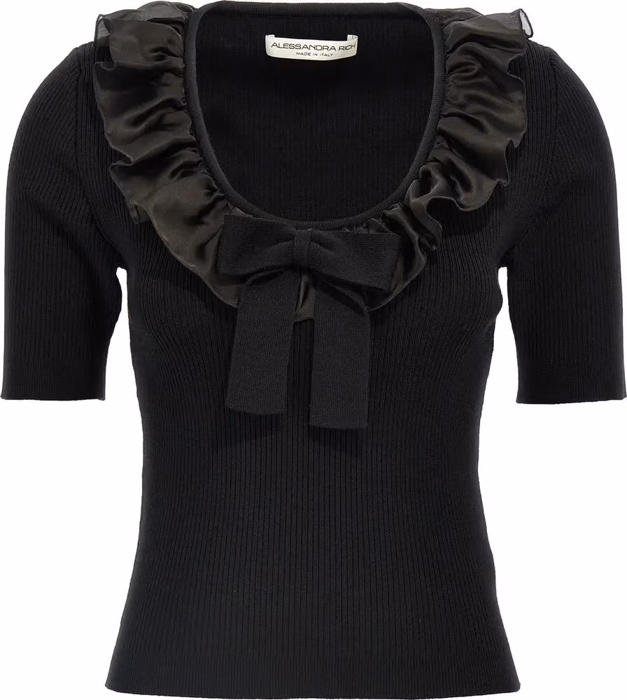 Alessandra Rich Black Wool T-Shirt