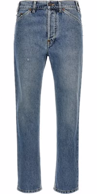 Blue Cotton Straight-Leg Jeans