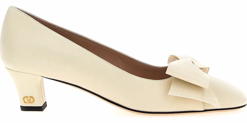 Valentino Garavani White Goatskin Mid Heel Pumps