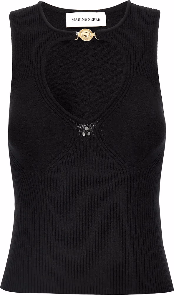 Marine Serre Black Viscose Tank Tops