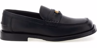 Black Velvet Leather Slip-On Loafers