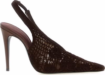 Brown Cotton High Heel Pumps