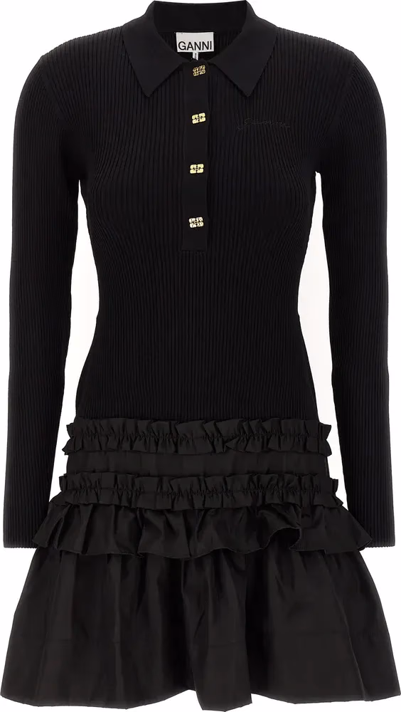 Ganni Black Viscose Short Dress