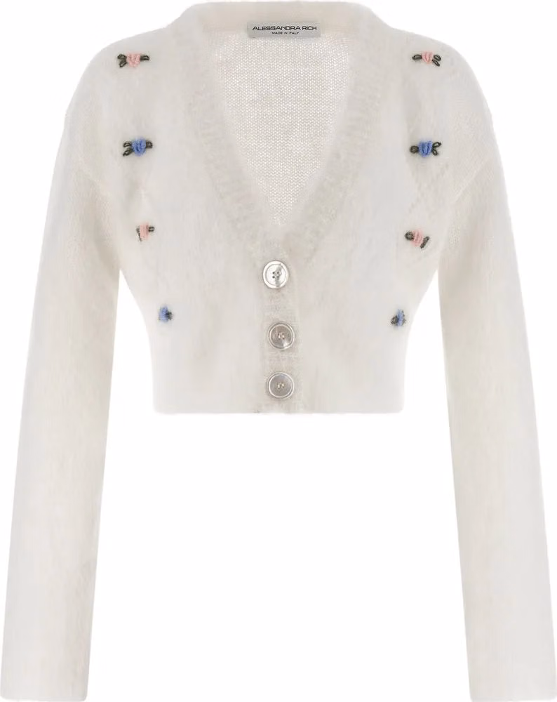 Alessandra Rich White Wool Cardigan