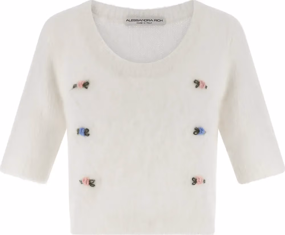 Alessandra Rich White Wool Cardigan