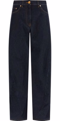Blue Cotton High-Waisted Jean