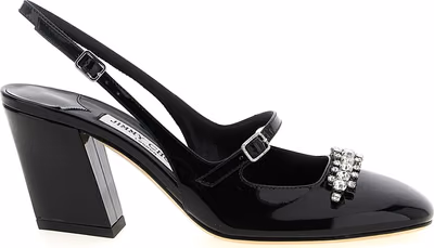 Black Leather Mid Heel Pumps