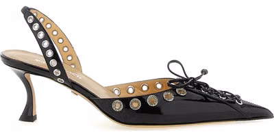 Black Calfskin Mid Heel Pumps