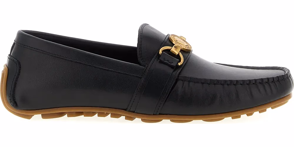 Moschino Black Leather Slip-On Loafers