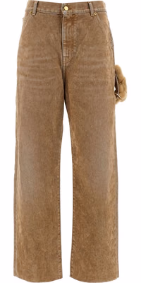 Beige Cotton Straight-Leg Jeans