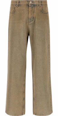 Beige Cotton Straight-Leg Jeans