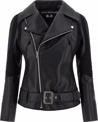 Black Artificial Leather Biker Jacket