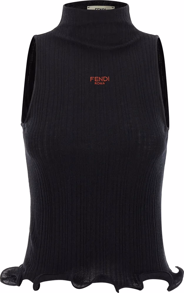 Fendi Black Polyester Sleeveles T-Shirt