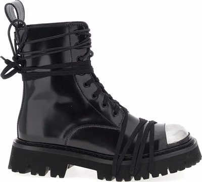 Black Calfskin Lace-Up Boots