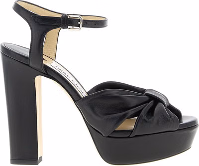 Black Leather Stiletto Heel Sandals