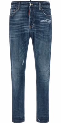 Blue Cotton Straight-Leg Jeans