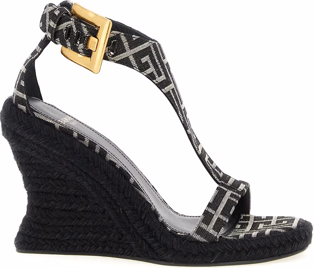 Balmain Black Polyester Wedge Sandals