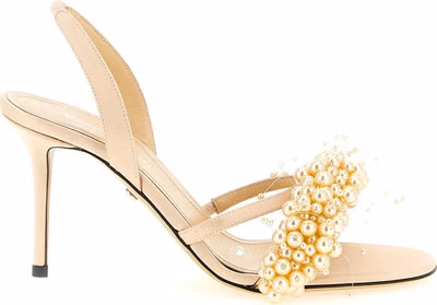 Gold Satin Stiletto Heel Sandals