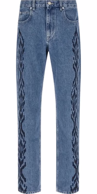 Blue Cotton Straight-Leg Jeans