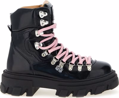 Black Polyester Lace-Up Boots