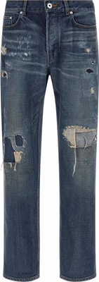 Blue Cotton Straight-Leg Jeans