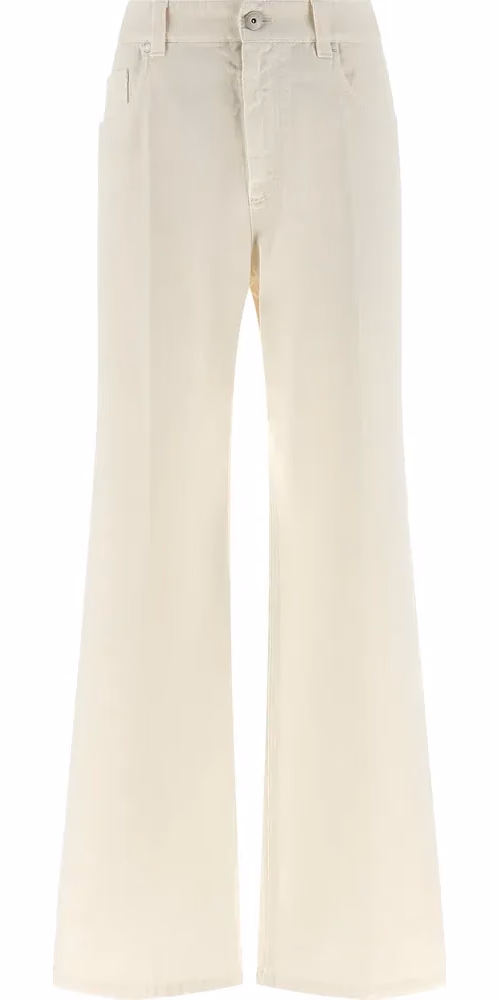 Brunello Cucinelli White Cotton Relaxed Fit Jeans