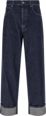 Blue Cotton Straight-Leg Jeans