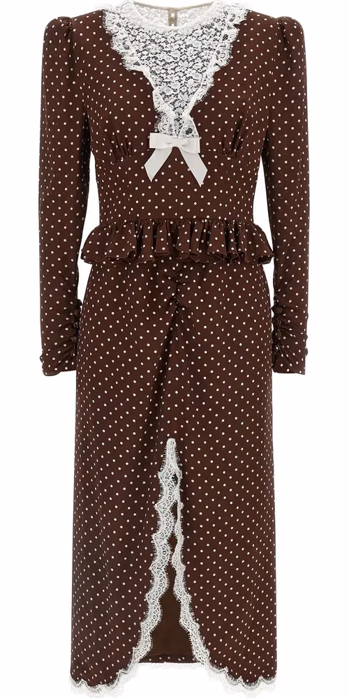 Alessandra Rich Brown Silk Midi Dress