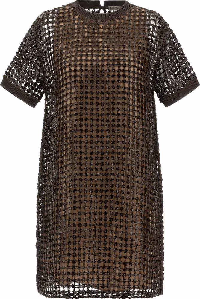 Brunello Cucinelli Brown Silk Short Dress