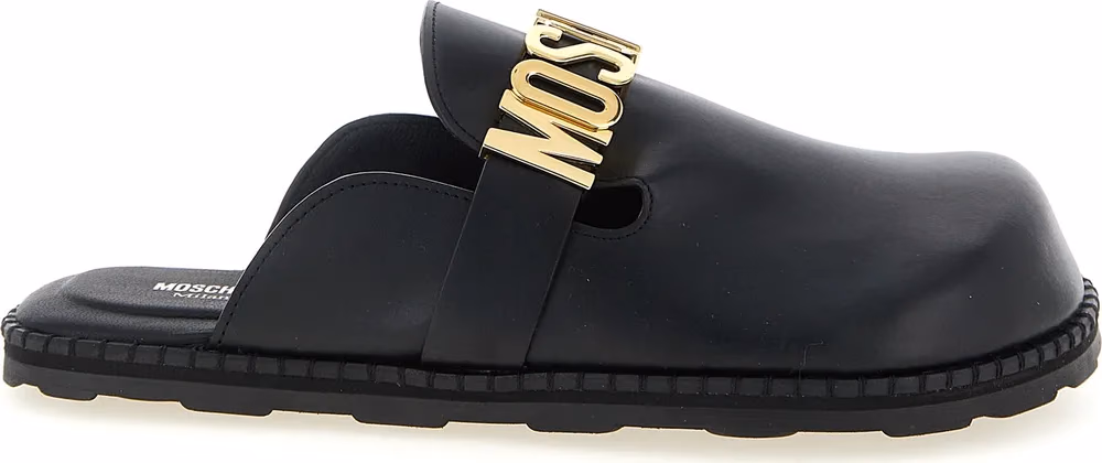 Moschino Black Calfskin Clogs