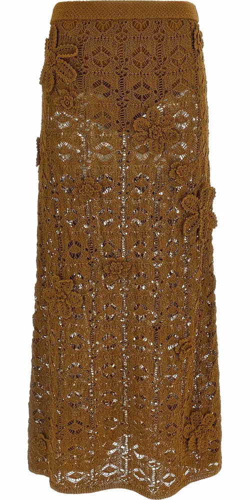 PINKO Brown Cotton Midi Skirt