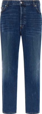 Blue Cotton Cropped Jeans