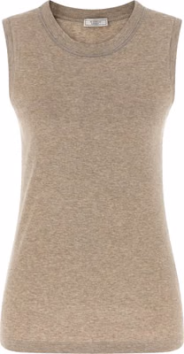 Beige Viscose Sleeveles T-Shirt
