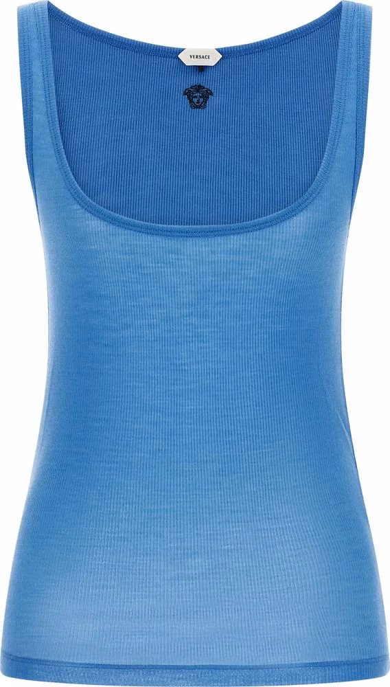 Versace Blue Virgin Wool Tank Tops