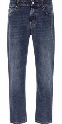 Blue Cotton Straight-Leg Jeans