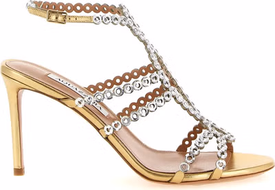 Gold Lamb Leather Stiletto Heel Sandals